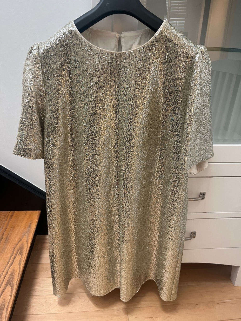 Sezane Silver Sequin Short Sleeve Mini Dress